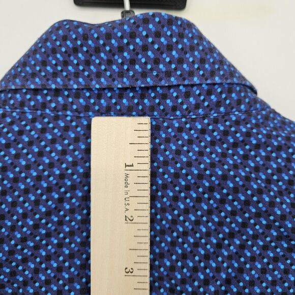 Butter Cloth Shirt Mens Large Blue Circles Preppy Button Up Stretch FLAWS - Picture 6 of 11